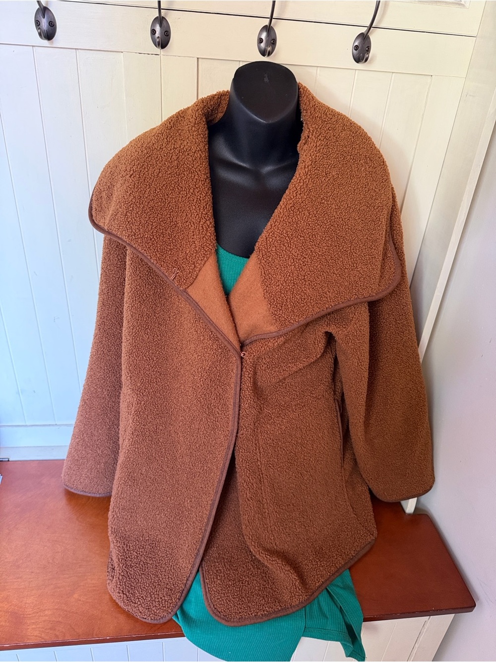 Max Studio Chestnut Brown Teddy Coat with Shawl Collar